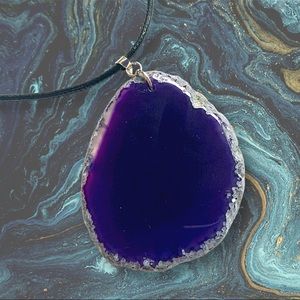 Boho Large Purple Agate Stone Pendant Cord Necklace